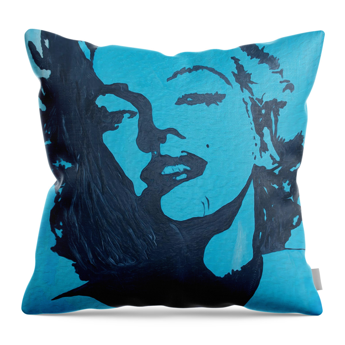 Marilyn Monroe Throw Pillow featuring the painting Marilyn Monroe loves Batman by Robert Margetts