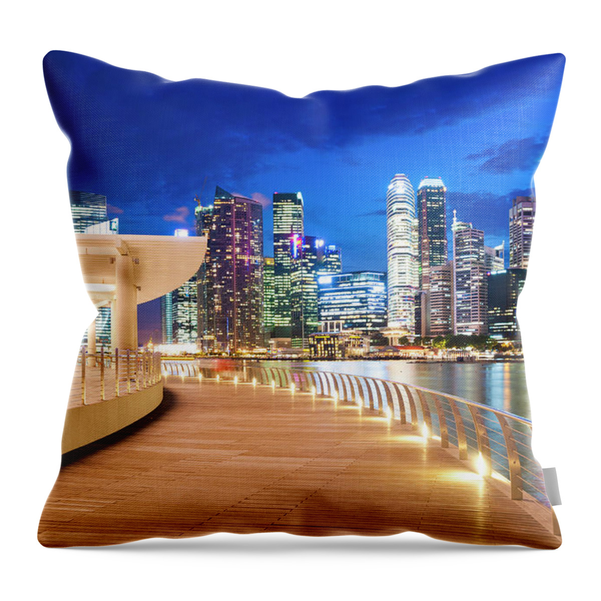 Downtown District Throw Pillow featuring the photograph Marina Bay Promenade, Singapore by John Harper
