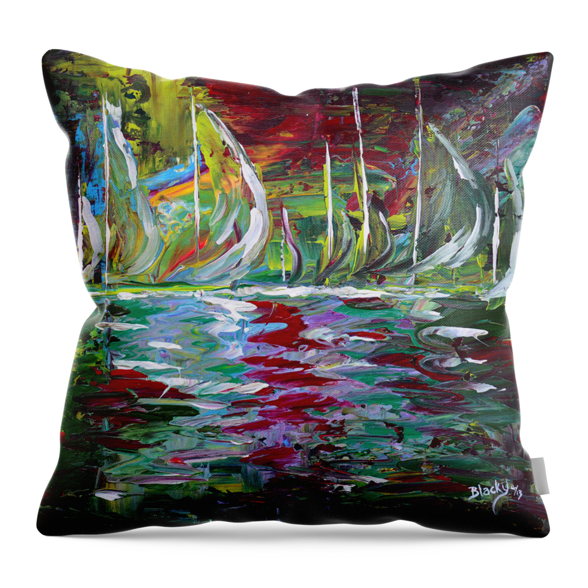 Modern Throw Pillow featuring the painting Marina Nights by Donna Blackhall