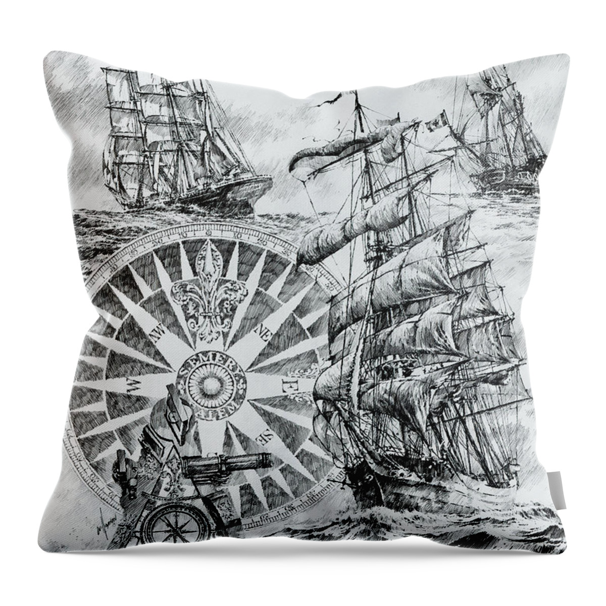 Maritime Throw Pillow featuring the drawing Maritime Heritage by James Williamson