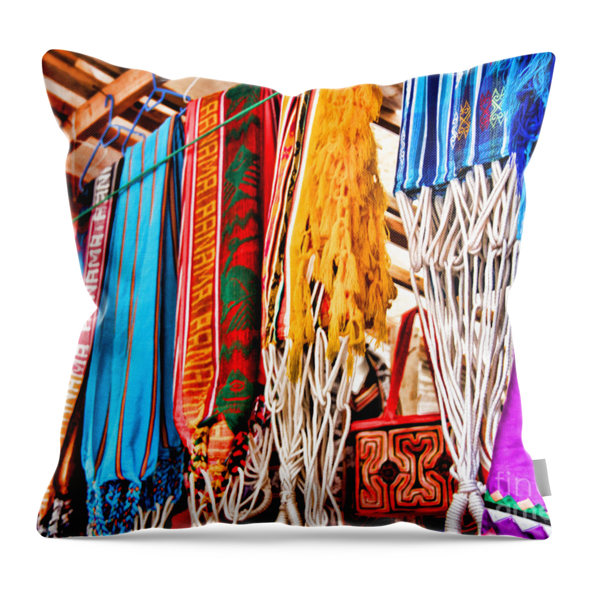 El Casco Viejo Throw Pillow featuring the photograph Market Hammocks in El Casco by Diana Sainz by Diana Raquel Sainz