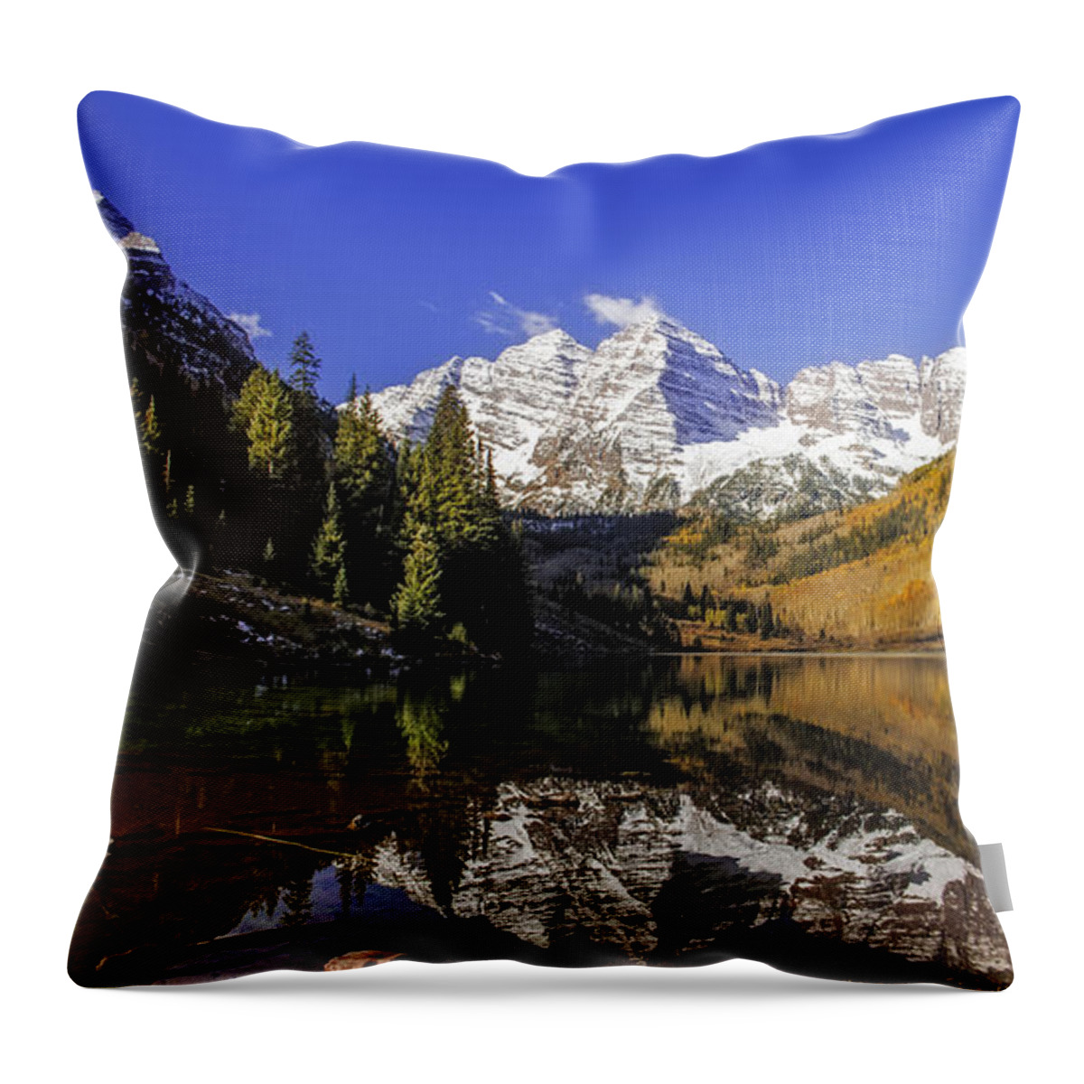 Aspen Colorado Throw Pillow featuring the photograph Maroon Bells Panorama by Teri Virbickis
