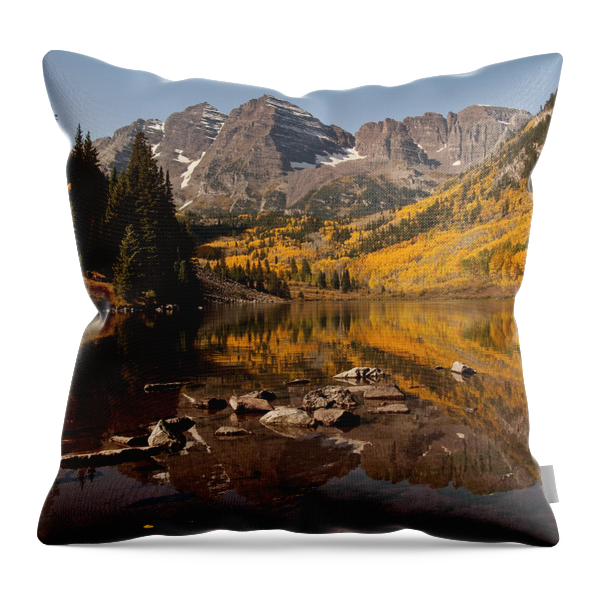 Photography Throw Pillow featuring the photograph Maroon Bells Reflection by Lee Kirchhevel