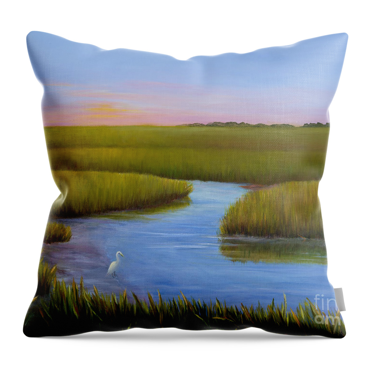 Pawleys Island Creek Throw Pillow featuring the painting Marsh at Low Water by Audrey McLeod