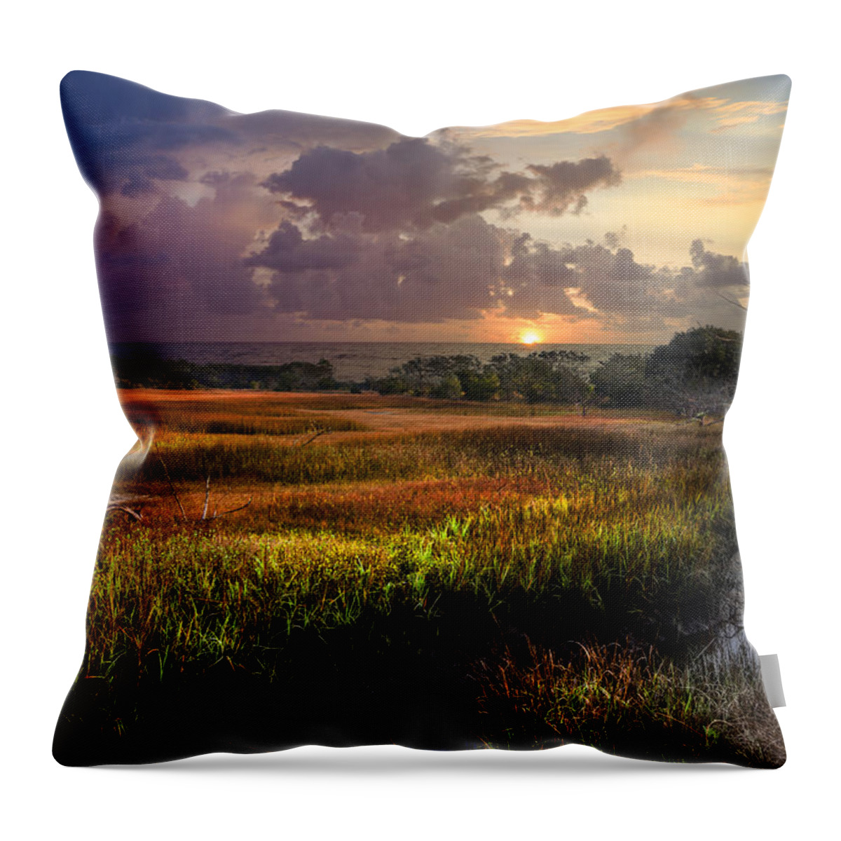 Clouds Throw Pillow featuring the photograph Marsh at Sunrise by Debra and Dave Vanderlaan