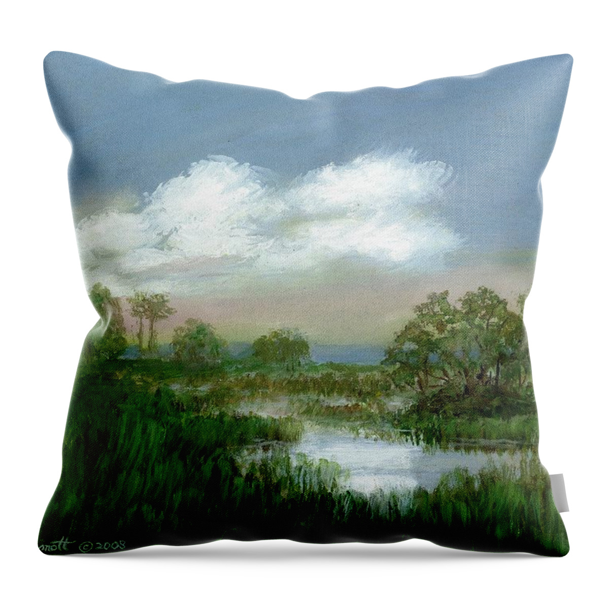 Marsh Landscape Throw Pillow featuring the painting Marsh Sketch by Kathleen McDermott