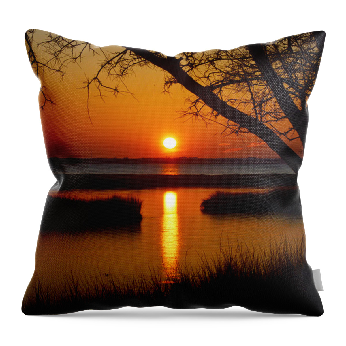 Ocean City Sunset Throw Pillow featuring the photograph Ocean City Sunset at Old Landing Road by Bill Swartwout