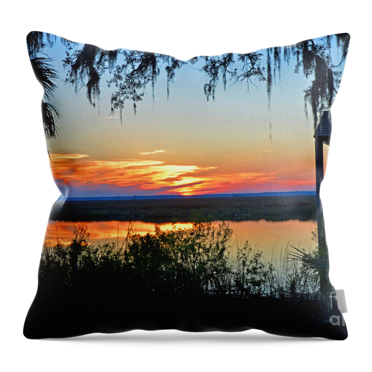 Sunset Throw Pillow featuring the photograph Marsh sunset by Frank Larkin