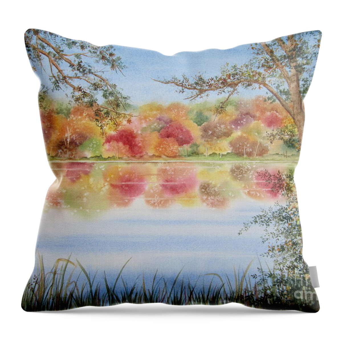 Landscape Throw Pillow featuring the painting Marshall's Pond by Deborah Ronglien