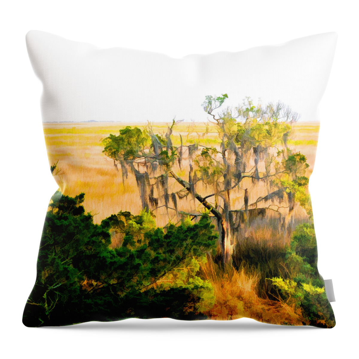 Marsh Throw Pillow featuring the photograph Marsh Cedar Tree and Moss by Ginger Wakem