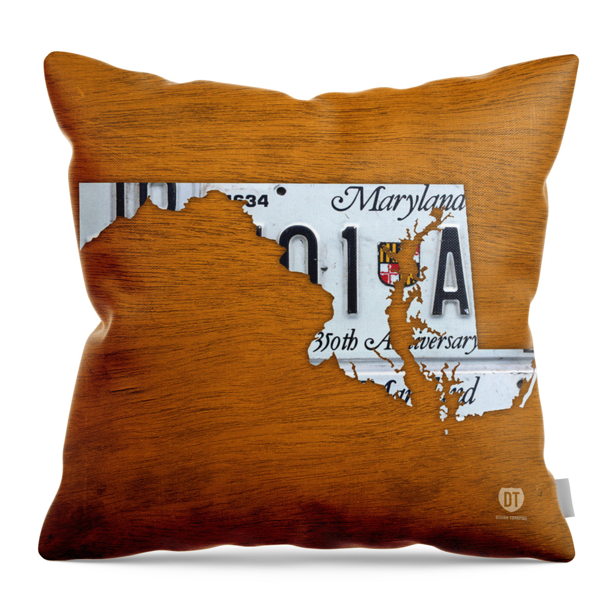 Maryland Throw Pillow featuring the mixed media Maryland State License Plate Map by Design Turnpike