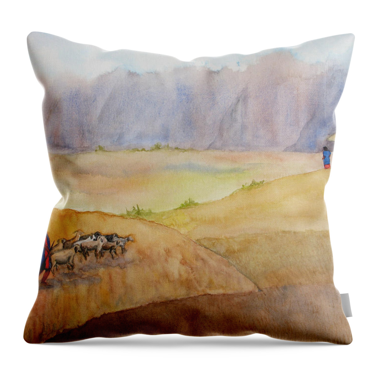 Masai Throw Pillow featuring the painting Masai Village by Patricia Beebe