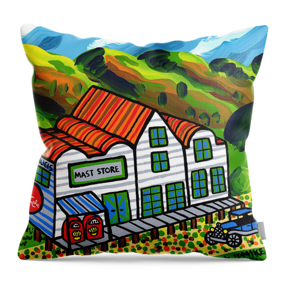 Mast Store Throw Pillow featuring the painting Mast Store Valle Crucis North Carolina by Mike Segal