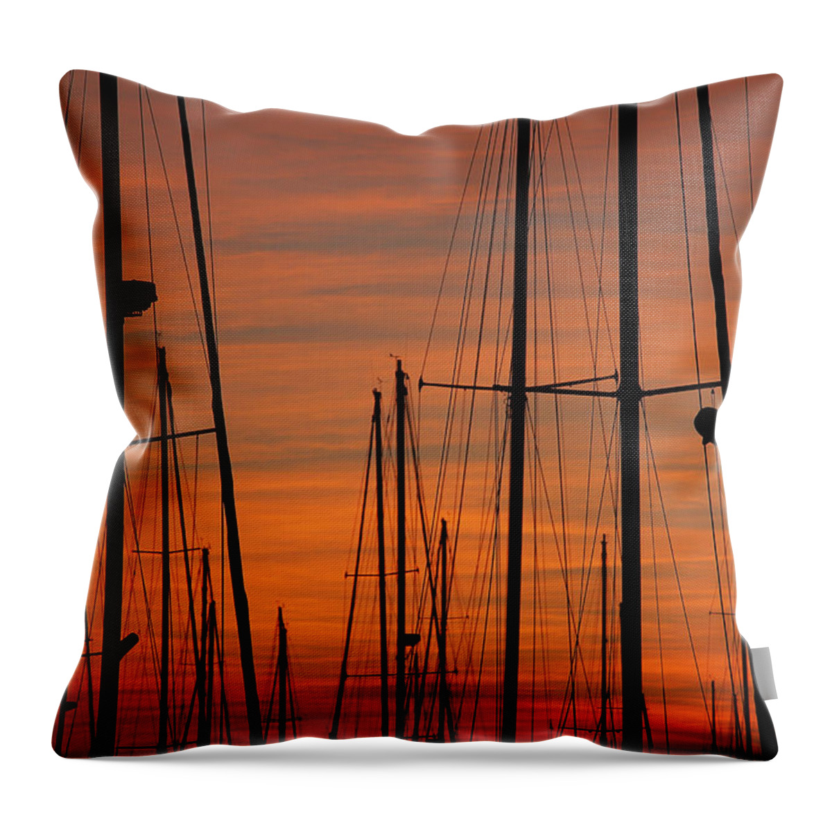 Masts Throw Pillow featuring the photograph Masts At Sunset by Robert Woodward