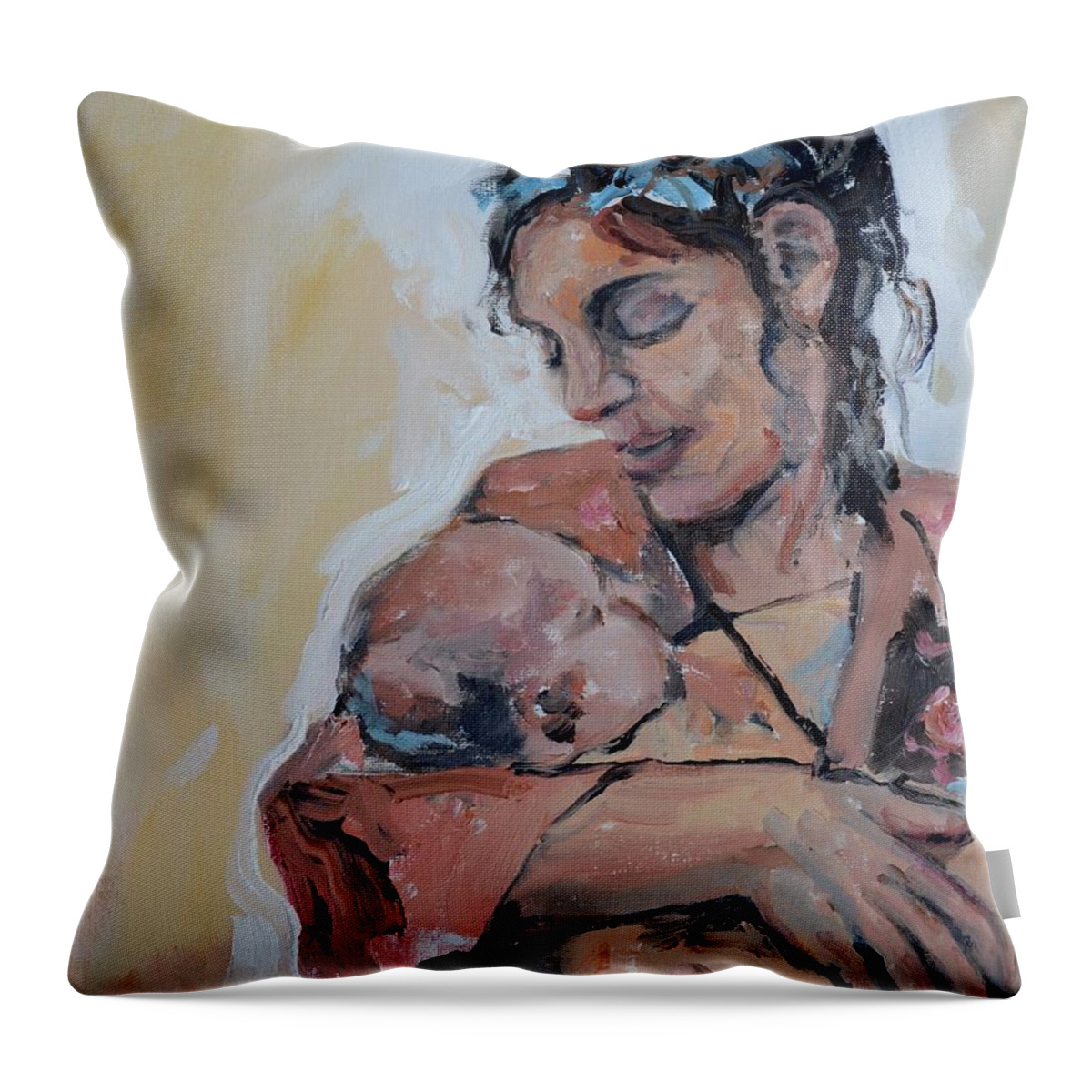 Baby Throw Pillow featuring the painting Maternal Love by Donna Tuten