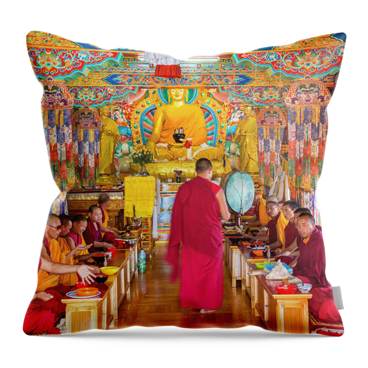 Young Men Throw Pillow featuring the photograph Matho Monastery, Indus Valley Near Leh by Peter Adams