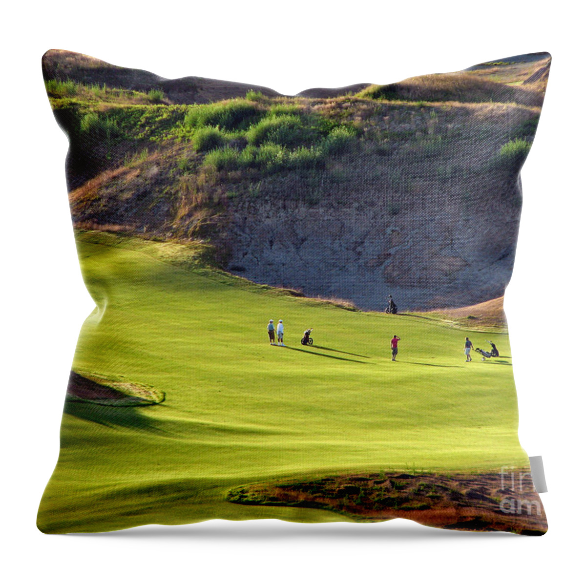 Chambers Creek Throw Pillow featuring the photograph May I Play Through? - Chambers Bay Golf Course by Chris Anderson
