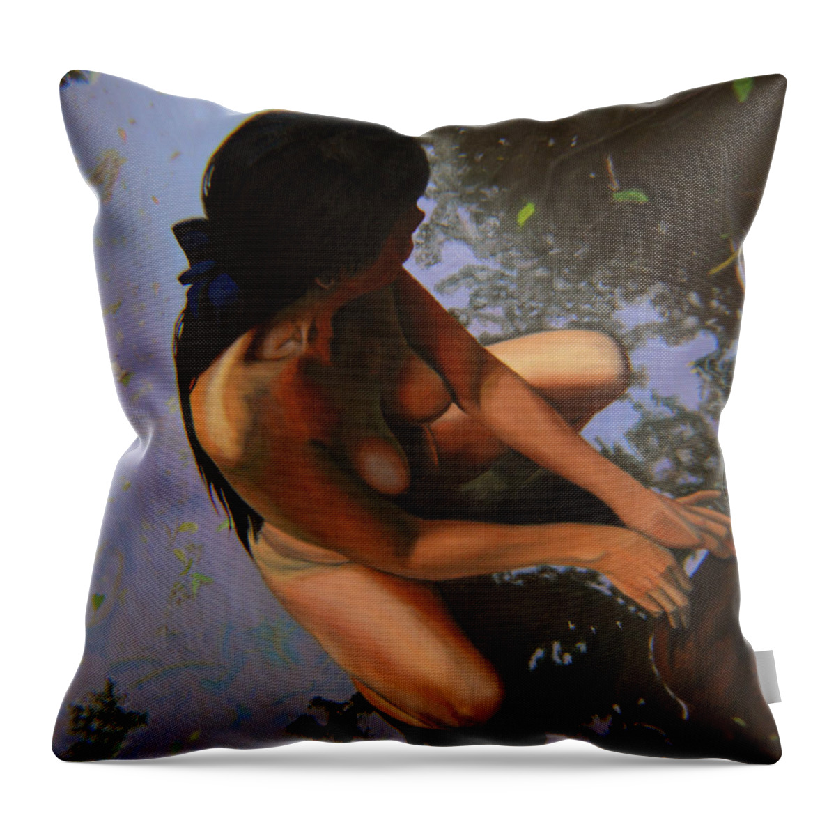 Figure Throw Pillow featuring the painting May Morning Arkansas River by Thu Nguyen