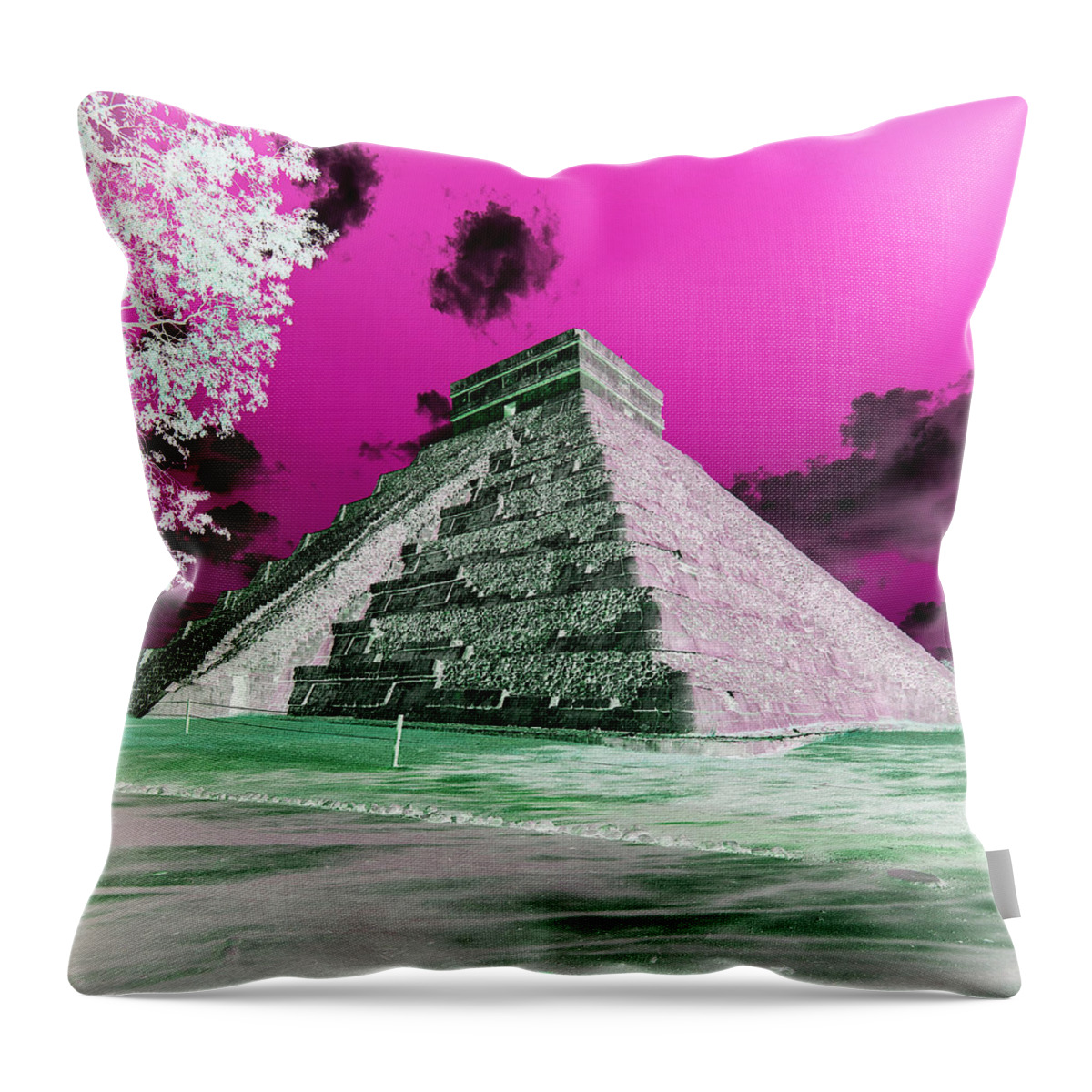 Chichen Itza Throw Pillow featuring the photograph Maya in Retro by Les Lorek