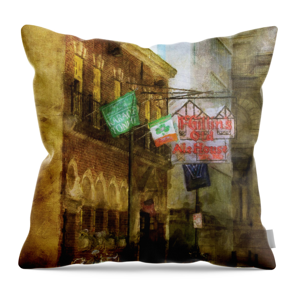 Mcgillins Throw Pillow featuring the photograph McGillins Olde Ale House by John Rivera