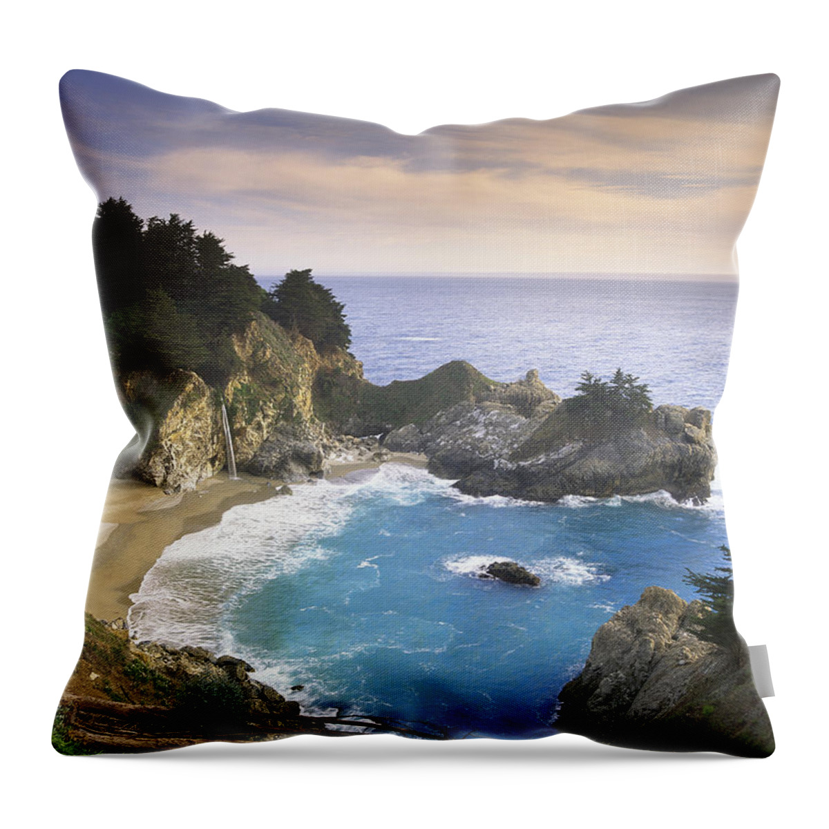 Tim Fitzharris Throw Pillow featuring the photograph McWay Cove Falls in Big Sur by Tim Fitzharris