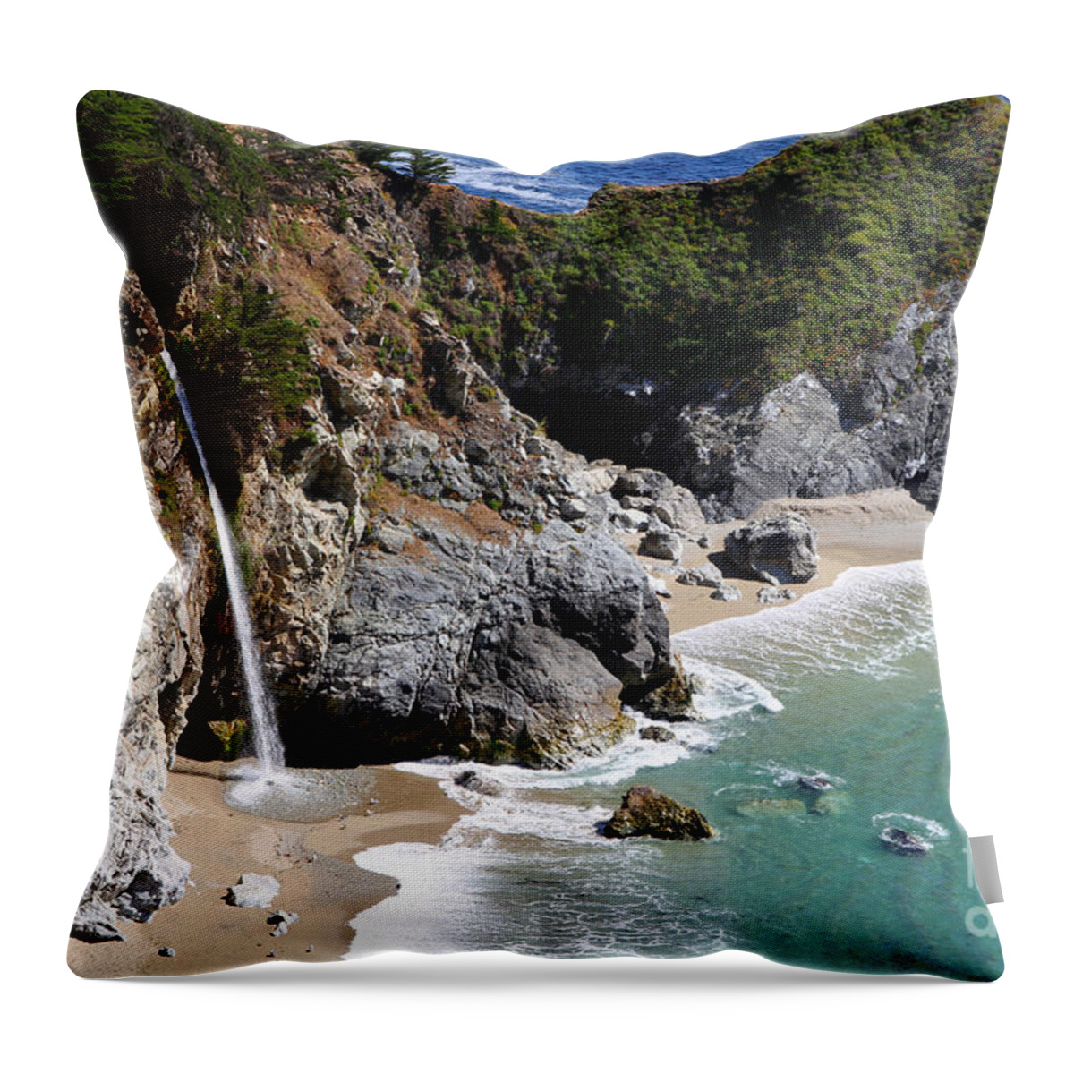 Mcway Falls Throw Pillow featuring the photograph McWay Falls 1 - Big Sur By Diana Sainz by Diana Raquel Sainz