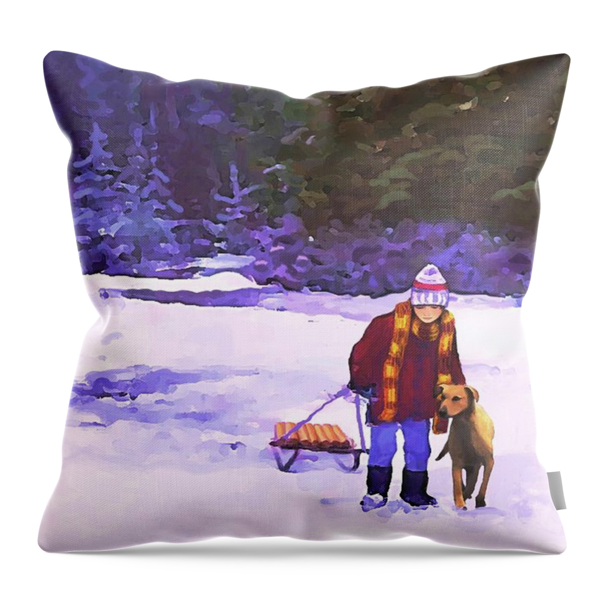 Landscape Throw Pillow featuring the painting Me and My Buddy by SophiaArt Gallery