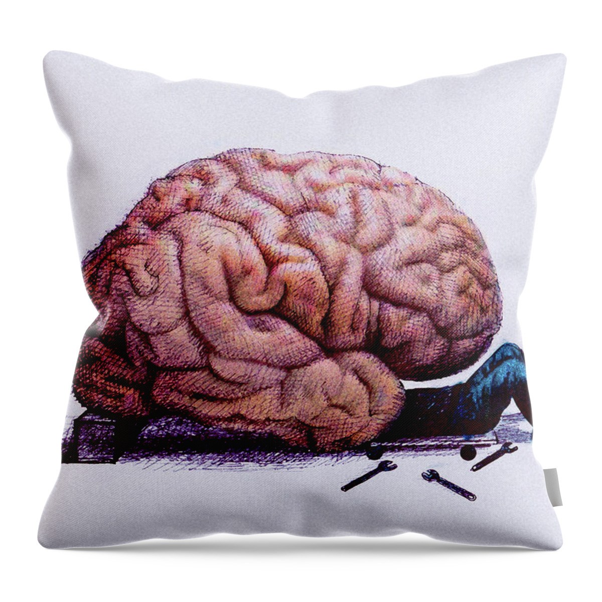 Adult Throw Pillow featuring the photograph Mechanic Repairing Brain by Ikon Ikon Images