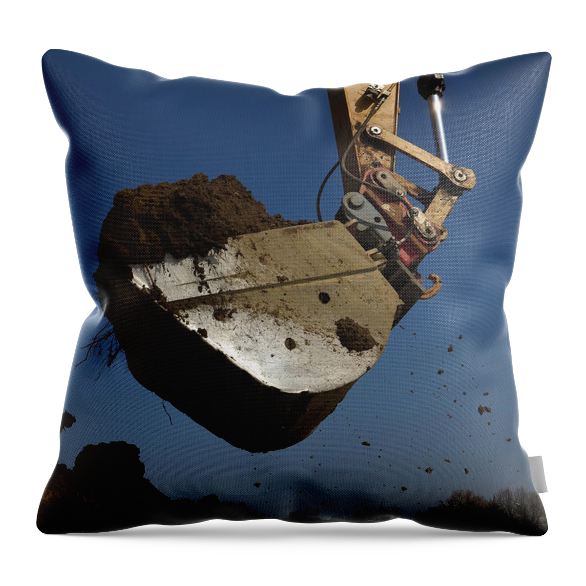 Construction Machinery Throw Pillow featuring the photograph Mechanical Digger Excavating On A by Rolfo Rolf Brenner