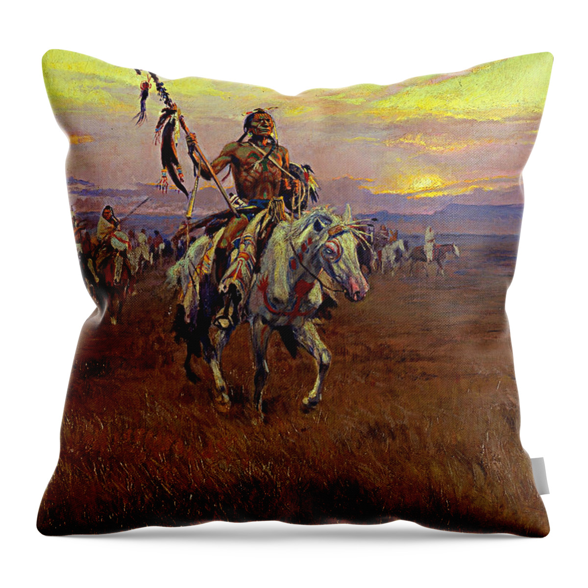 Charles Marion Russell Throw Pillow featuring the painting Medicine Man by Charles Marion Russell