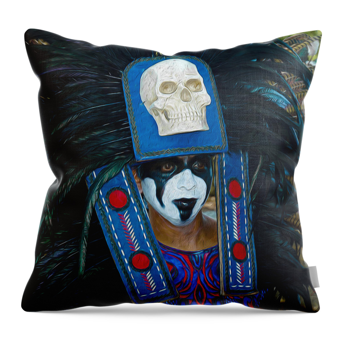 American Indian Throw Pillow featuring the digital art Medicine Man Oil Version by Joe Paradis