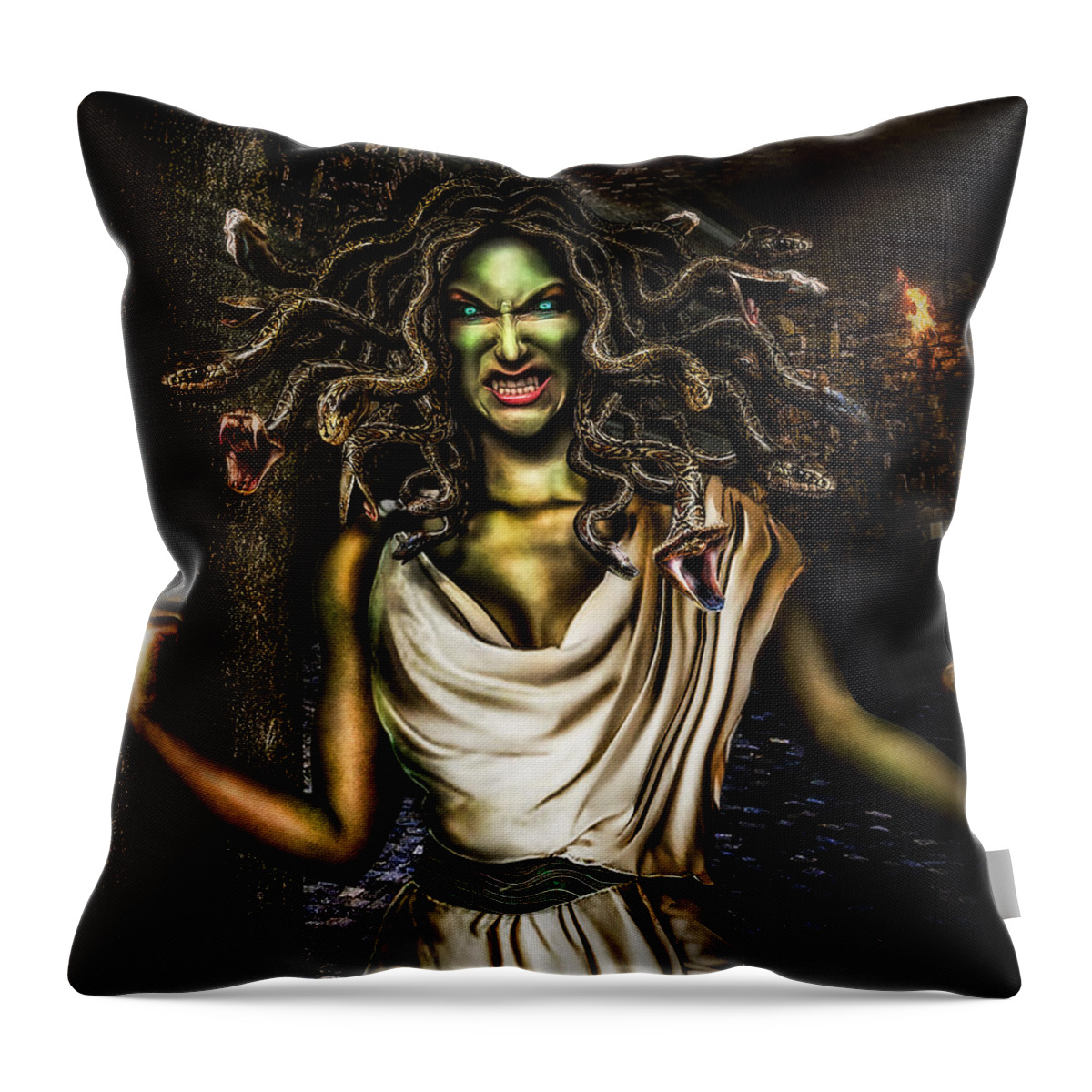 Medusa Throw Pillow featuring the digital art Medusa by Alessandro Della Pietra