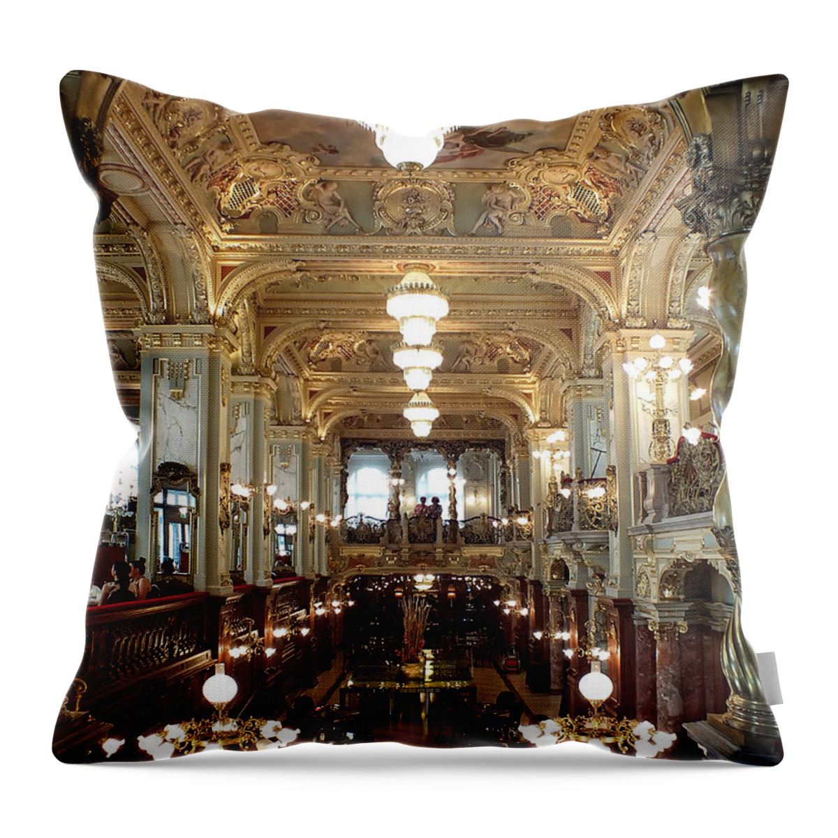 Budapest Throw Pillow featuring the photograph Meet Me for Coffee - New York Cafe - Budapest by Lucinda Walter