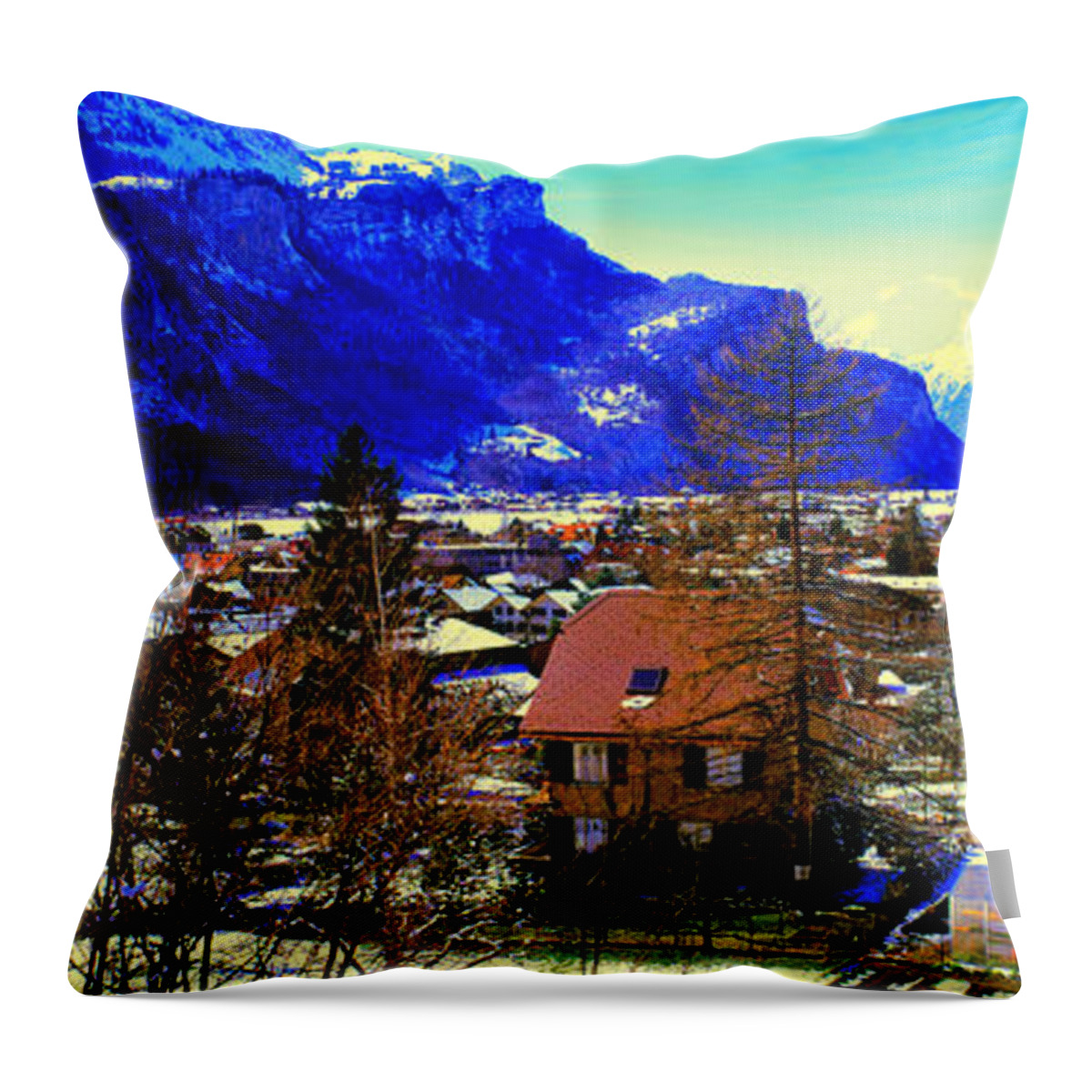 Meiringen Throw Pillow featuring the photograph Meiringen Switzerland Alpine Village by Tom Jelen