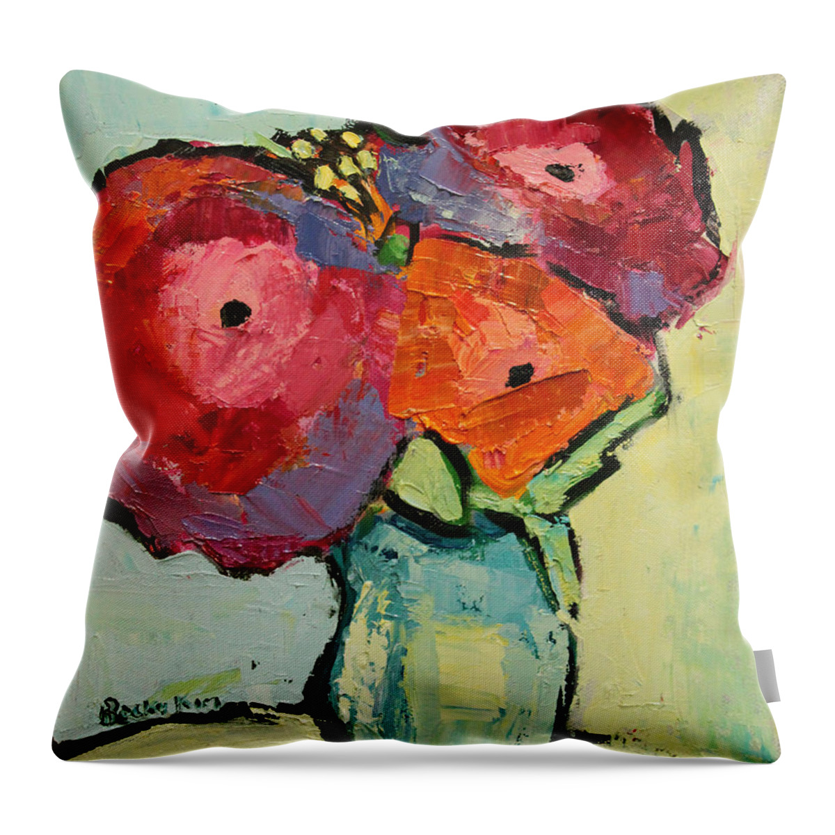 Oil Throw Pillow featuring the painting Melody of Love by Becky Kim