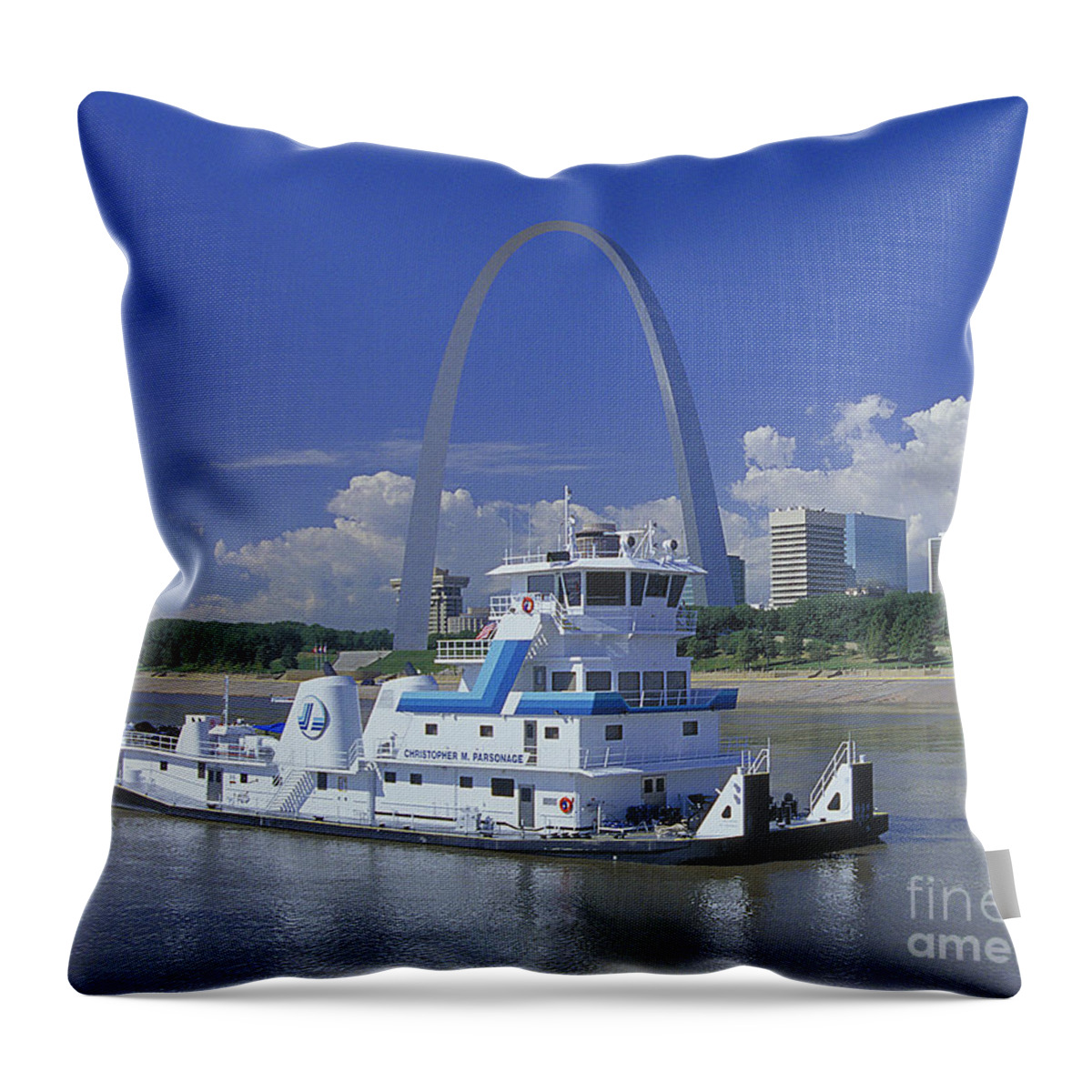 Mississippi River Throw Pillow featuring the photograph MEMCO Towboat in St Louis by Garry McMichael