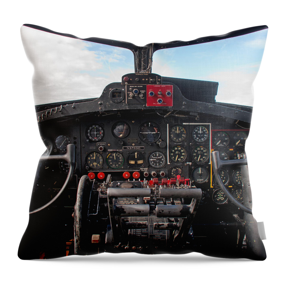 Airplane Throw Pillow featuring the photograph Memphis Belle Cockpit by John Black