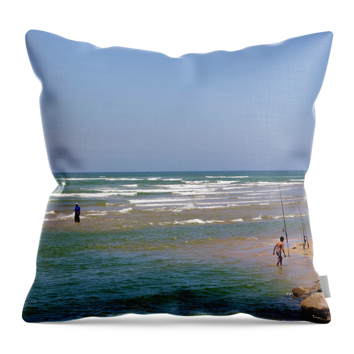 Child Throw Pillow featuring the photograph Men With Rods Ready To Catch Fish In by Barry Winiker