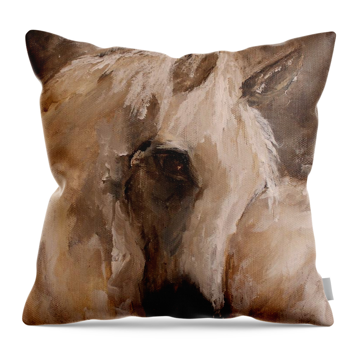 Horse Throw Pillow featuring the painting Mercedes in Beige by Barbie Batson