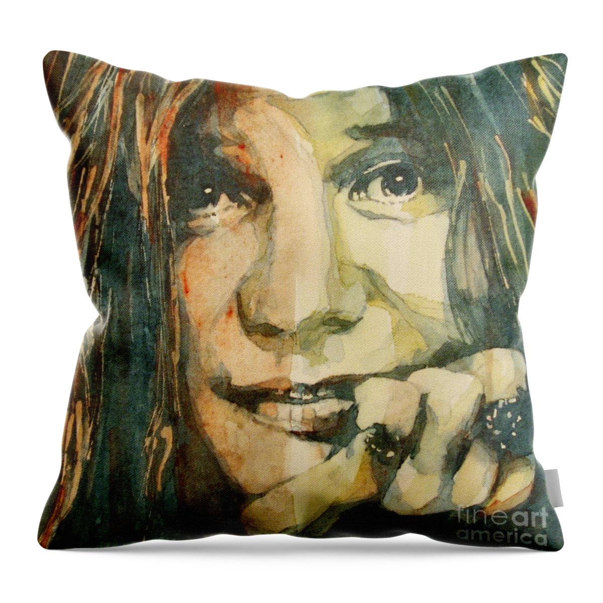 Janis Joplin Throw Pillow featuring the painting Mercedes Benz by Paul Lovering