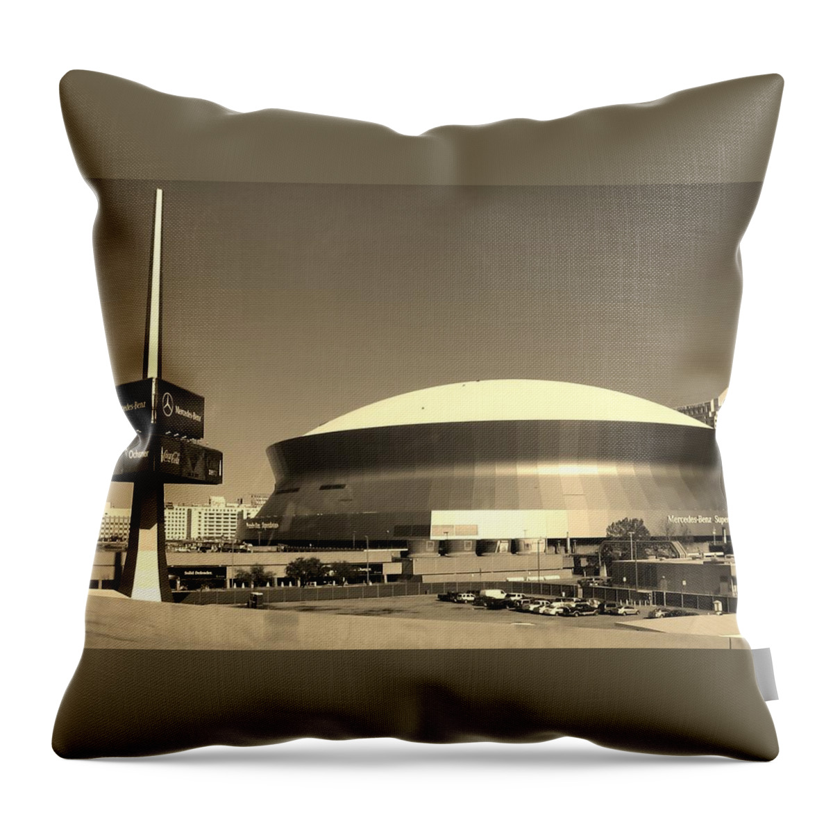 New Orleans Saints Throw Pillow featuring the photograph Mercedes Benz Superdome - New Orleans LA by Deborah Lacoste