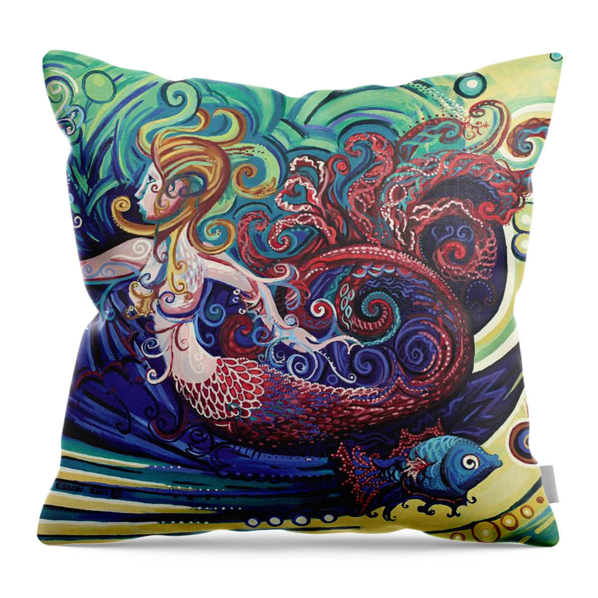 Mermaid Throw Pillow featuring the painting Mermaid Gargoyle by Genevieve Esson