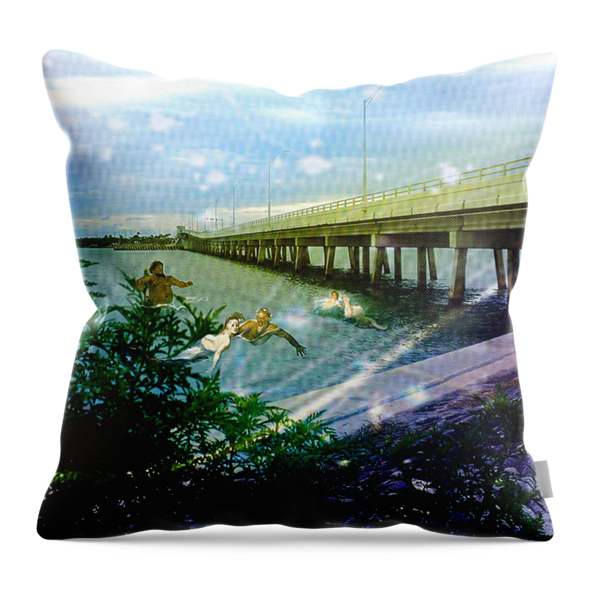 Boating Throw Pillow featuring the digital art Mermaids in Indian River by Megan Dirsa-DuBois