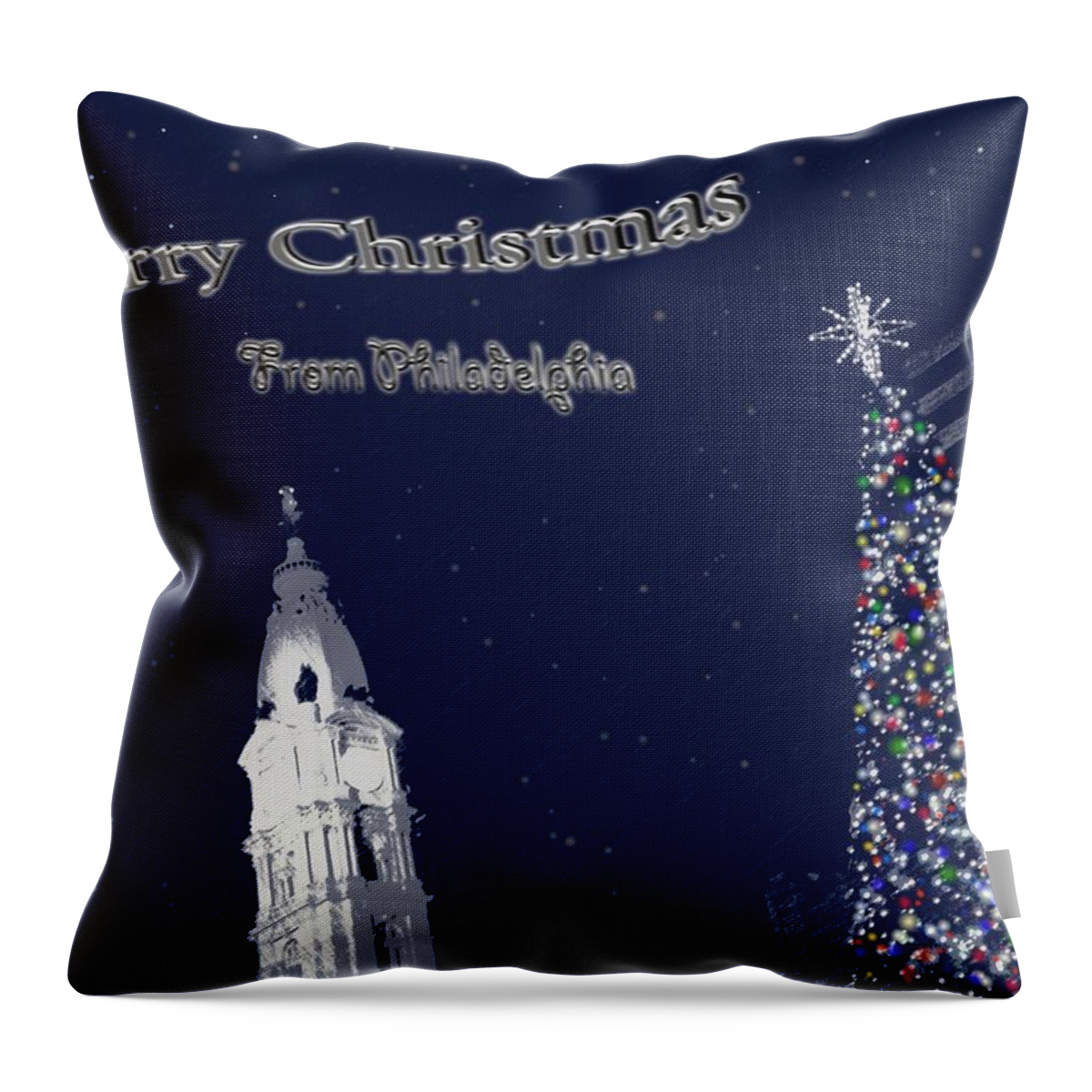 Merry Throw Pillow featuring the photograph Merry Christmas from Philly by Photographic Arts And Design Studio
