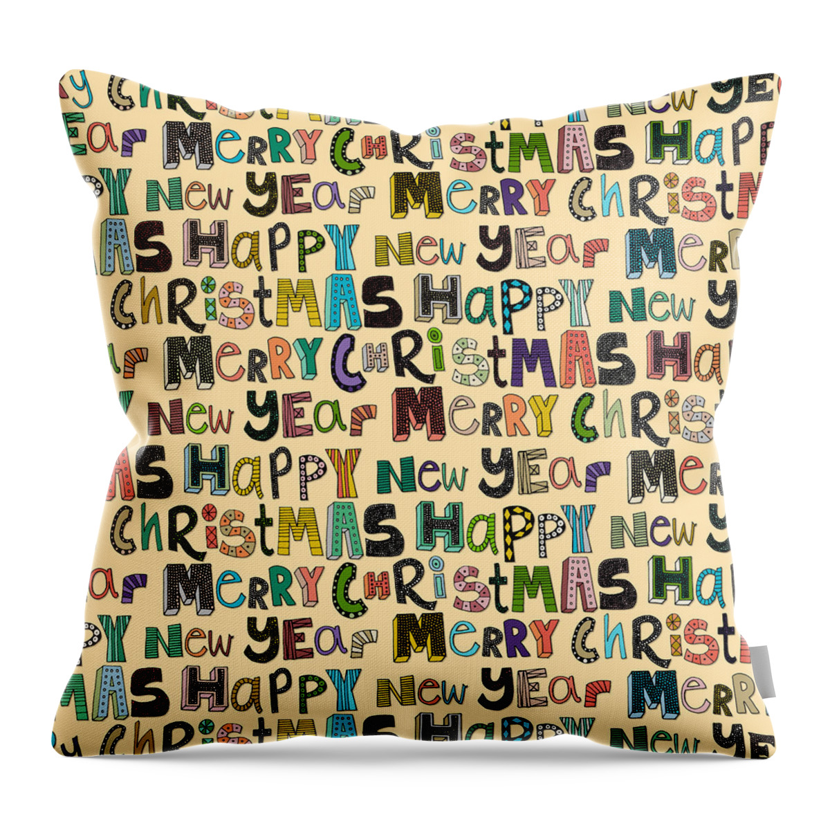 Typography Throw Pillow featuring the drawing Merry Christmas Happy New Year by MGL Meiklejohn Graphics Licensing