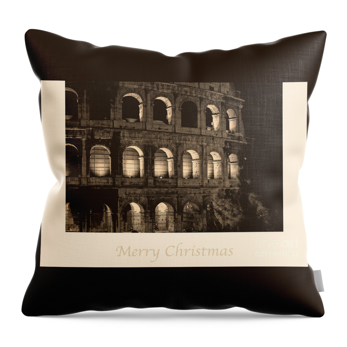 Italian Throw Pillow featuring the photograph Merry Christmas with Colosseum by Prints of Italy