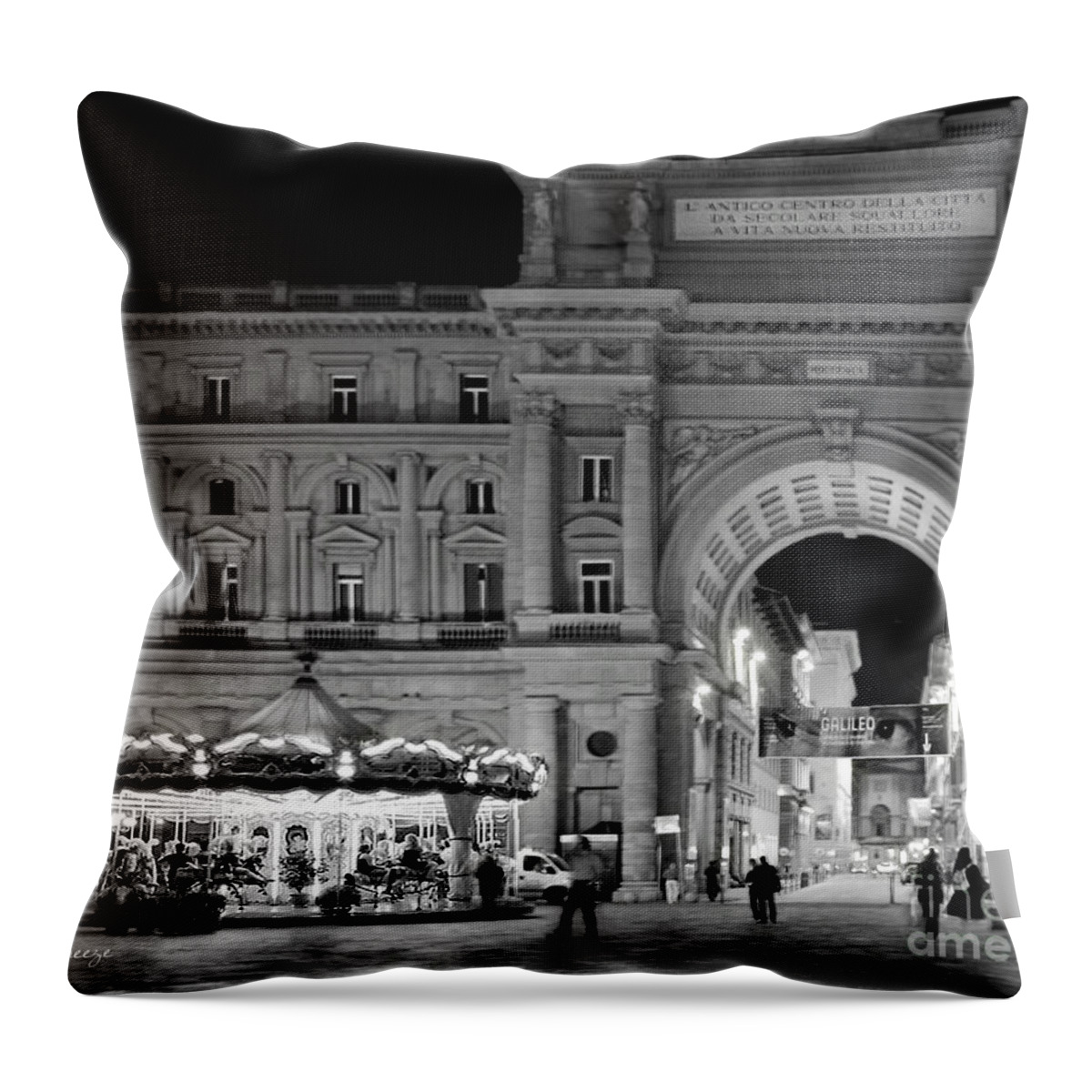 Piazza Della Repubblica Throw Pillow featuring the photograph Merry Go Round in Florence by Jennie Breeze