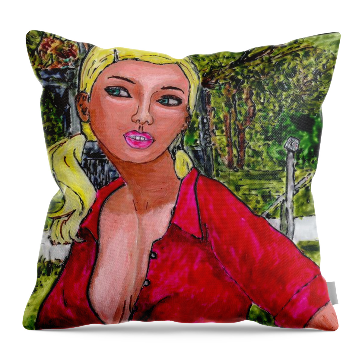 Red Throw Pillow featuring the painting Meryll Has Hope by Phil Strang