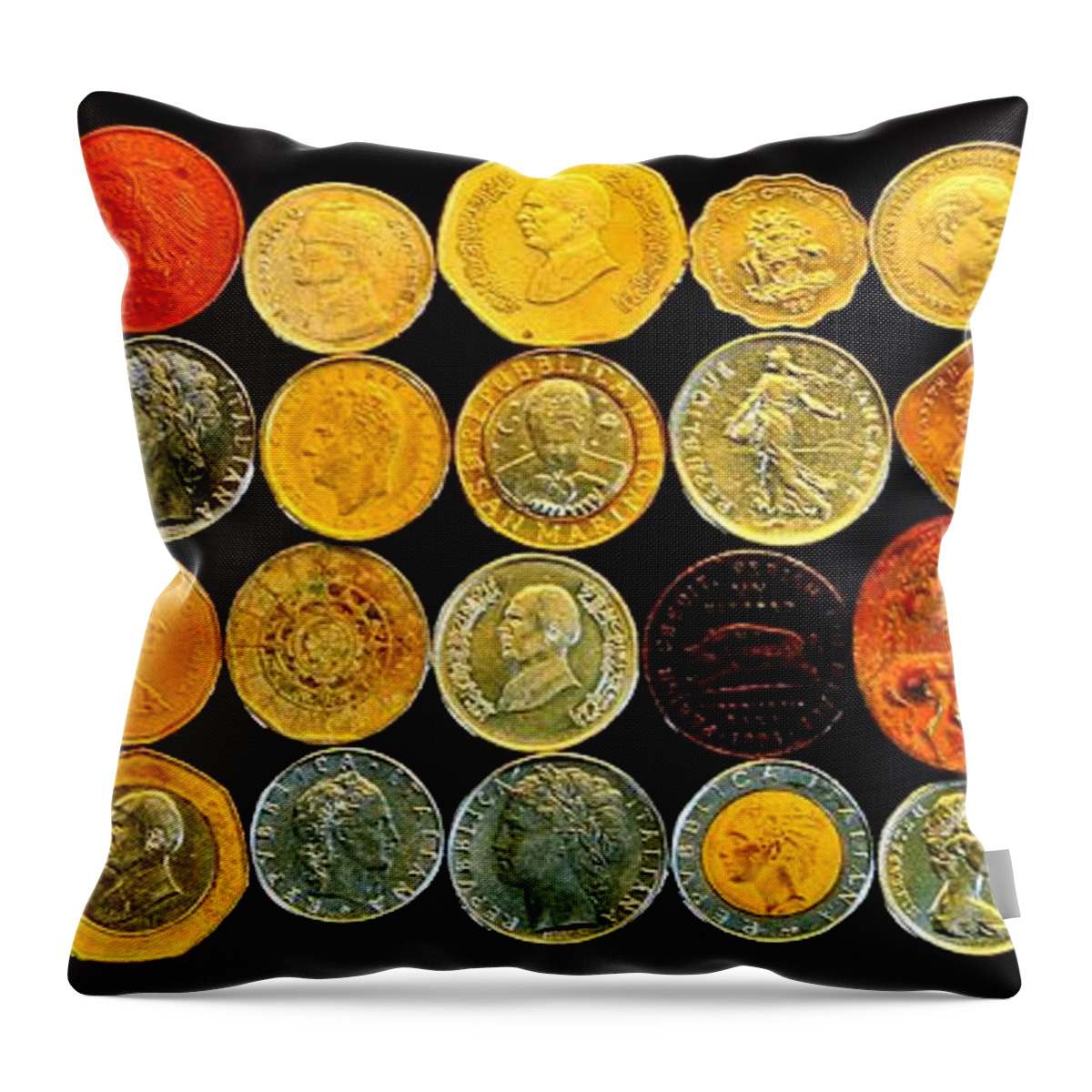 Coins Throw Pillow featuring the photograph Metal Profiles by Benjamin Yeager