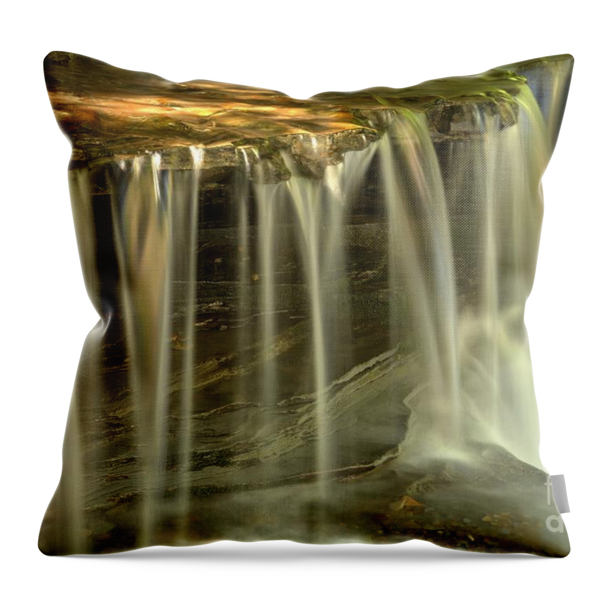 Stony Brook Waterfall Throw Pillow featuring the photograph Metallic Streams At Stony Brook by Adam Jewell